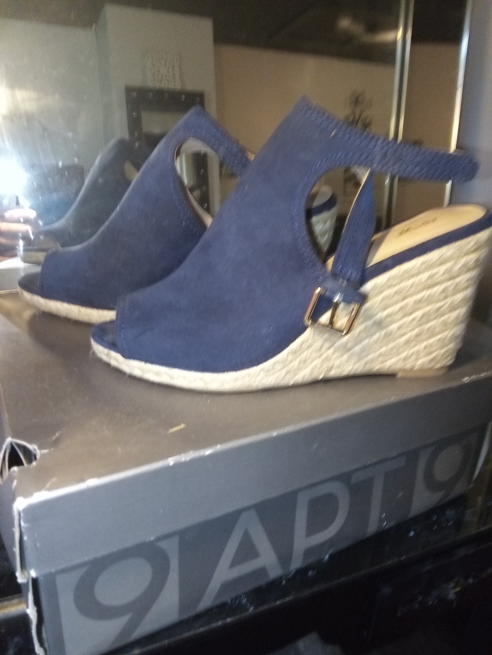 Apt. 9 Navy Suede Espadrille Wedge Sandals with Slingback Buckle